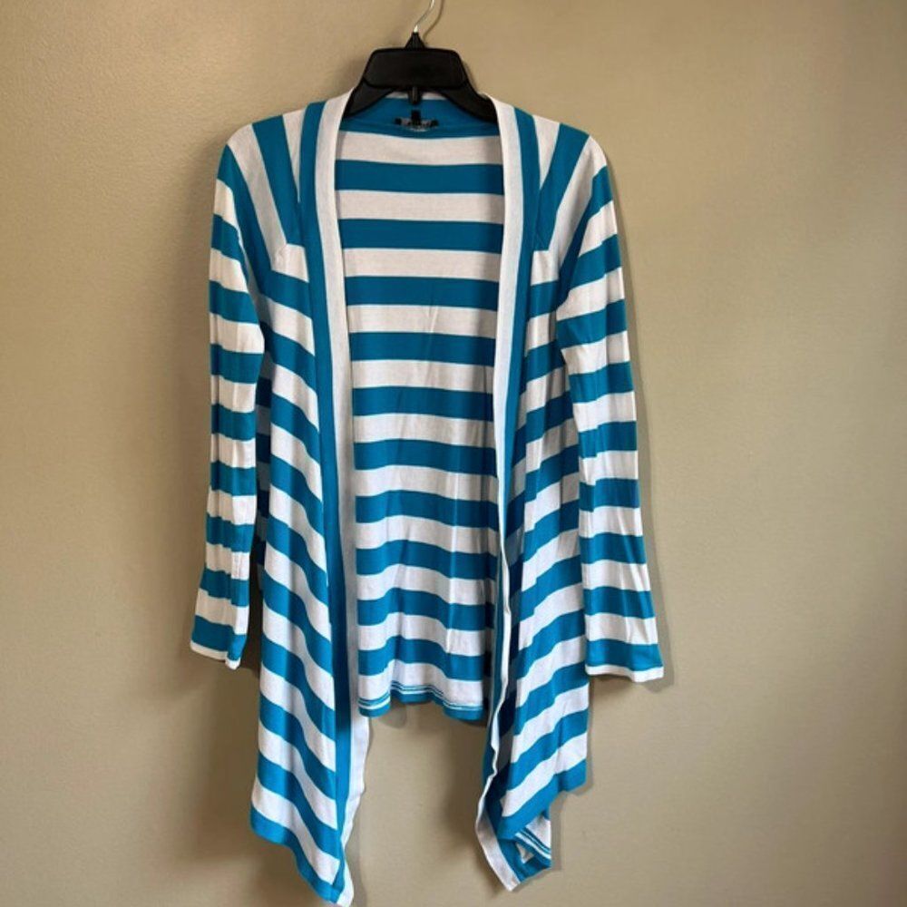 Express medium blue and white‎ striped cardigan